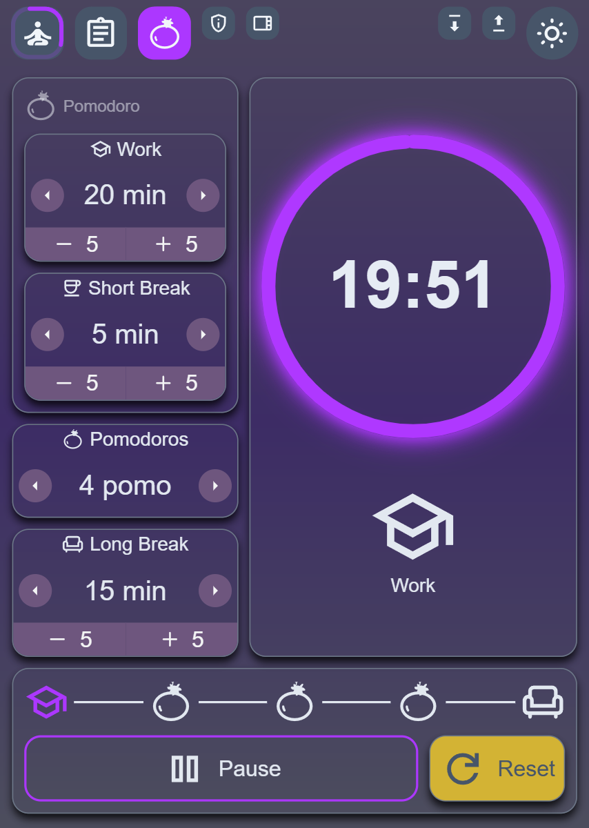 Digital Zen — Pomodoro timer running